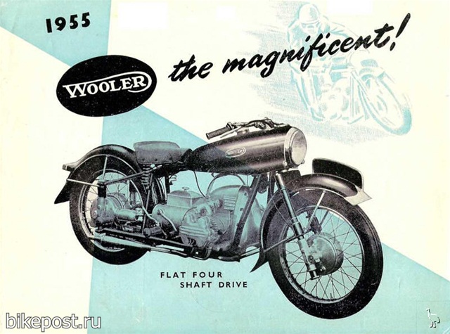 Старинный мотоцикл Wooler Flat Four 1955