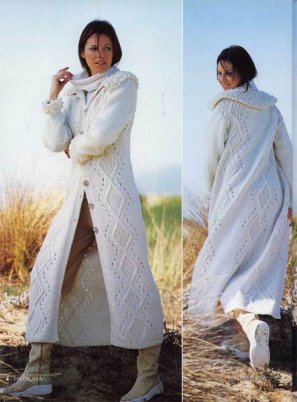 Описание: Вязаное пальто Вязание спицами, узоры патентные для кофт на