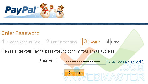 Nhập lại mật khẩu truy cập tài khoản Paypal của bạn