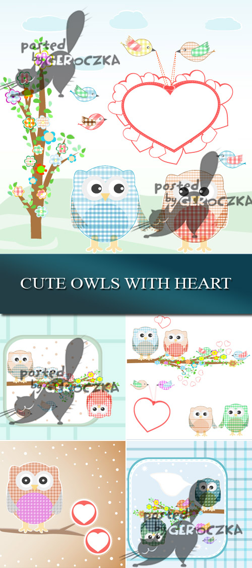 Cute owls with heart